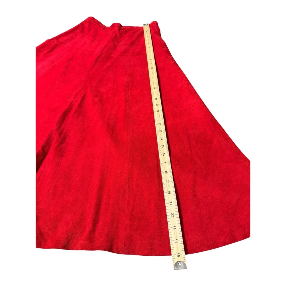 Vintage Red Genuine Leather Suede Maxi Full Skirt Size 12 Western Ranchcore Boho